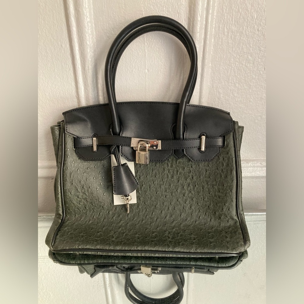 Eve Armani Handbag Faux Ostrich Birkin Green
